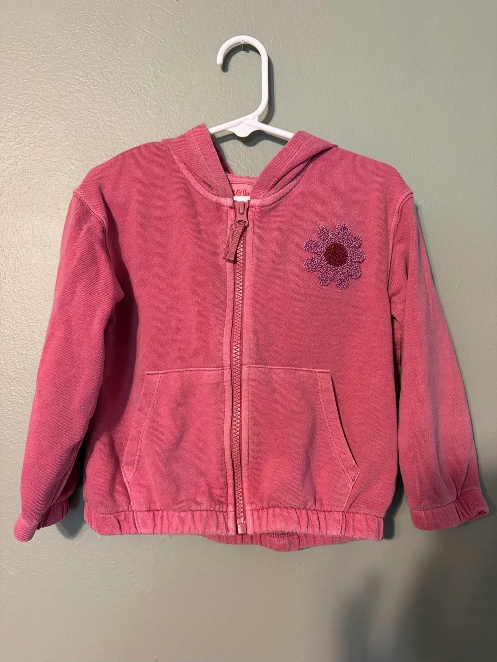 Cat & Jack Pink Hooded Zip Jacket with Flower Patch